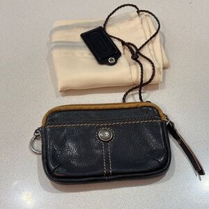 Fossil Black Leather Mini Zip Pouch with Tan Trim coach dust bag & black coach h
